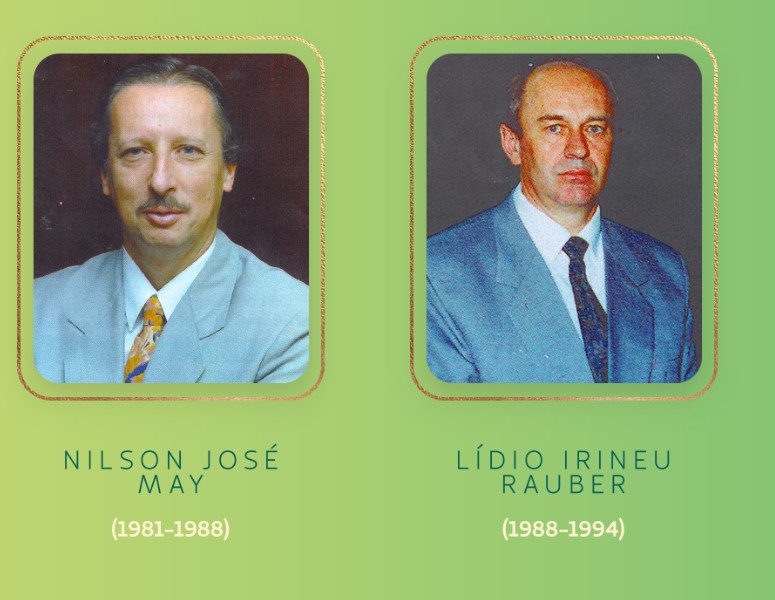 Card mostra duas fotos de presidentes da Unimed. Um deles esteve à presidência de 1981 à 1988 e o outro de 1988 à 1994