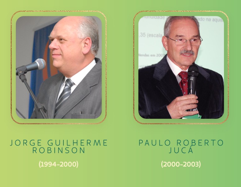 Card mostra duas fotos de presidentes da Unimed. Um deles esteve à presidência de 1994 à 2000 e o outro de 2000 à 2003