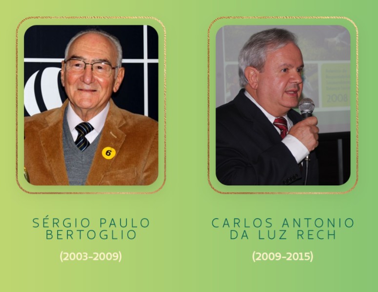 Card mostra duas fotos de presidentes da Unimed. Um deles esteve à presidência de 2003 à 2009 e o outro de 2009 à 2015