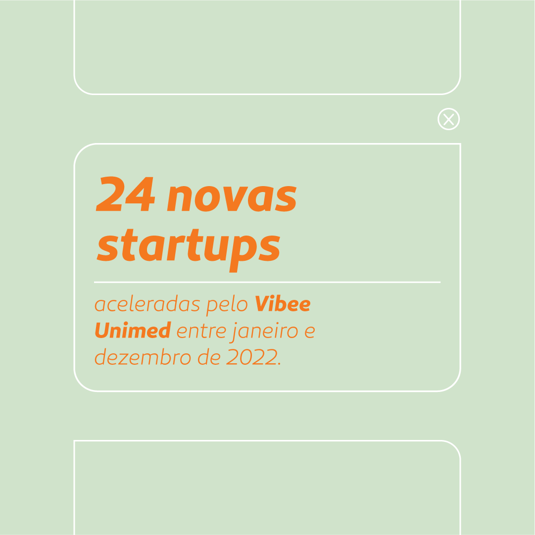 Letreiro diz: 24 novas startups aceleradas pelo vibee unimed entre janeiro e dezembro de 2022